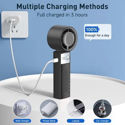 Communicates the product's versatility with multiple charging options (wall, power bank, laptop, car) and highlights fast charging time and all-day battery life to reassure shoppers of convenience…
