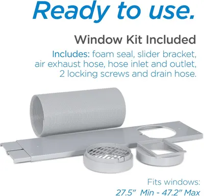 Shows all the components included in the window kit to reassure shoppers they have everything needed for installation and setup.