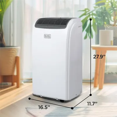 Communicates the exact physical dimensions of the portable air conditioner to help shoppers understand if it will fit in their intended space.