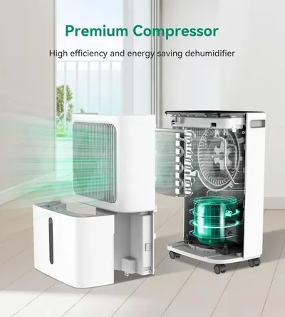 This image reveals the internal structure and key components of the dehumidifier, highlighting the premium compressor technology and energy-efficient design to reassure shoppers of the product's…
