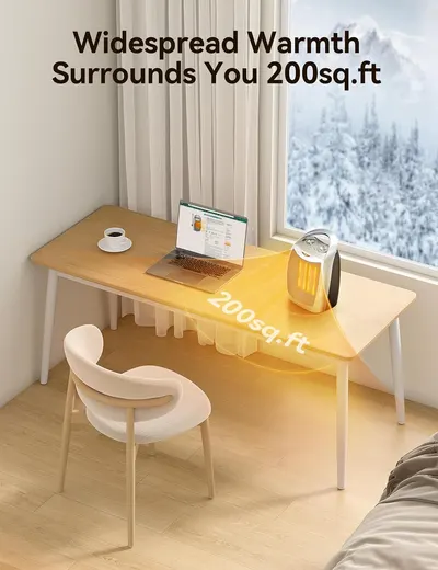 Communicates the heater's coverage capacity of 200 square feet to help shoppers understand if it will adequately heat their intended space. Demonstrates the product's ability to provide widespread…