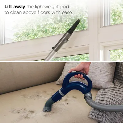 Demonstrates the product's versatility by showing it can clean multiple surfaces and areas, including above-floor spaces like ceilings and furniture like couches. Highlights the lightweight…