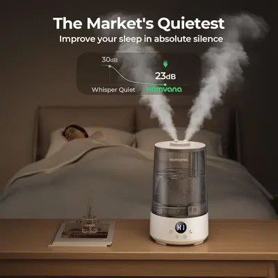 Communicates the product's superior quietness with a quantifiable decibel measurement (23dB vs. 30dB whisper quiet), reassuring shoppers that this humidifier operates in near-silence for better…