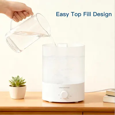 Demonstrates the convenient top-fill feature of the humidifier, showing shoppers how easy it is to refill without removing the tank or dealing with complicated mechanisms.