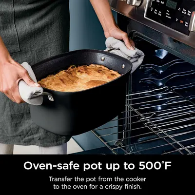 Reassures shoppers that the pot can safely transition from stovetop to oven at high temperatures, enabling versatile cooking methods like finishing dishes with a crispy top. Highlights the…