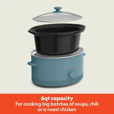 Communicates the large capacity of the slow cooker to reassure shoppers it can handle big batches of soups, chili, or roast chicken for families or gatherings. Highlights the product's generous…