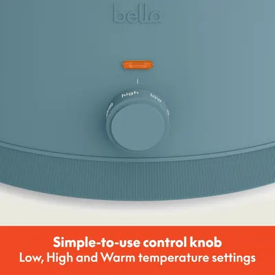 Highlights the product's ease of use through a simple control knob with low, high, and warm temperature settings, reassuring shoppers that the product is intuitive and user-friendly.