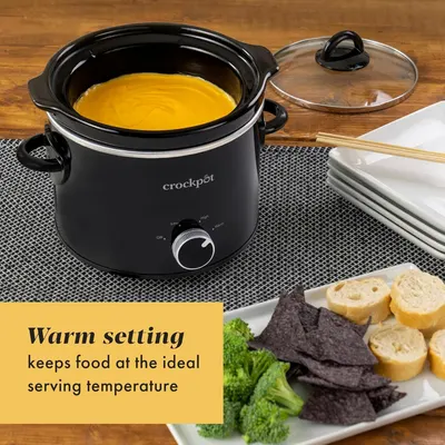 Highlights the warm setting feature that keeps food at the ideal serving temperature, reassuring shoppers that the Crockpot can maintain food warmth for serving.