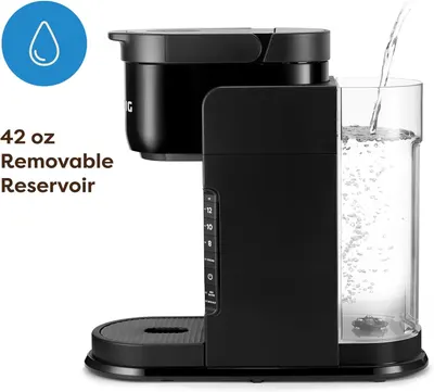 Communicates the large water reservoir capacity to reassure shoppers they can brew multiple cups without frequent refilling. Highlights the convenience of the removable water reservoir for easy…