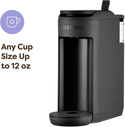 Communicates that the coffee maker can accommodate any cup size up to 12 oz, reassuring shoppers about its versatility and convenience.