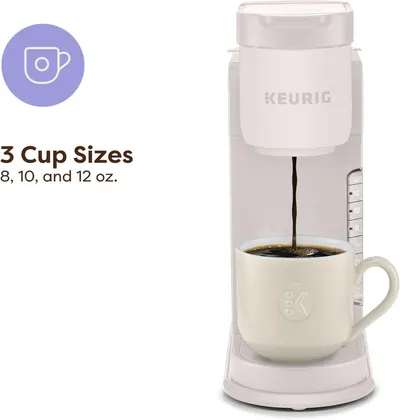 Communicates that the Keurig coffee maker can brew three different cup sizes (8, 10, and 12 oz), offering flexibility and convenience to match the shopper's preferred coffee serving size.