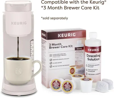 Communicates that this product is compatible with the Keurig 3 Month Brewer Care Kit (sold separately), reassuring shoppers about system compatibility and maintenance options.
