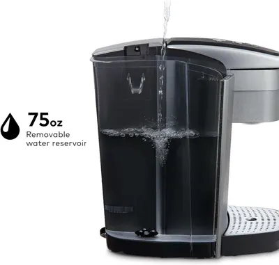 Communicates the large 75oz capacity of the removable water reservoir to reassure shoppers they won't need to refill frequently. Highlights the convenience of the removable water reservoir feature…