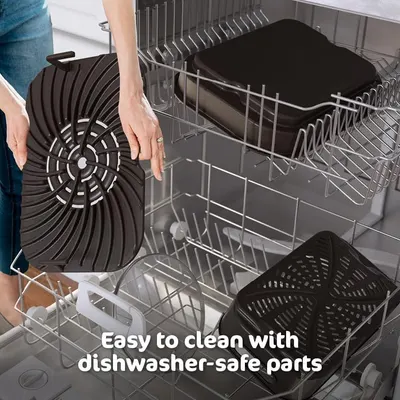 Reassures shoppers that the product is easy to maintain by showing all parts can be safely cleaned in a dishwasher.