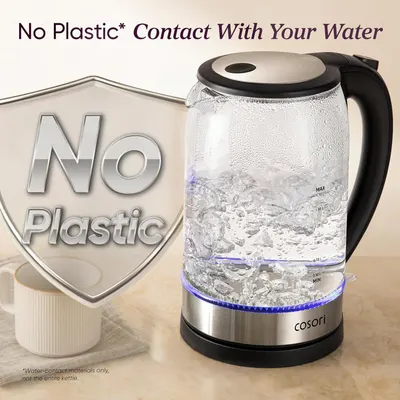 Communicates that the kettle uses safe, plastic-free materials for water contact, reassuring health-conscious shoppers about material safety and purity. Highlights the single key benefit of…