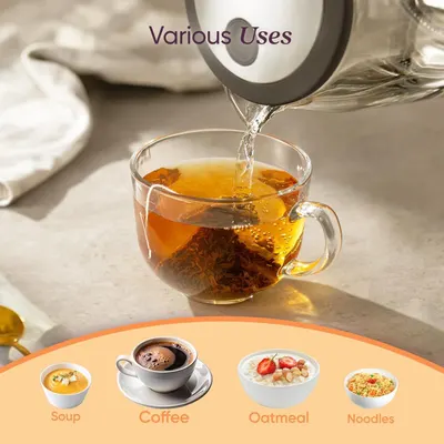 Demonstrates the product's versatility by showing it can be used for multiple purposes including making soup, coffee, oatmeal, and noodles, reassuring shoppers of its multi-functional value.