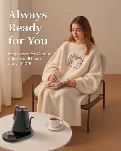 Communicates the product's performance capabilities by highlighting specific time and temperature metrics to reassure shoppers about long-lasting warmth and convenience. Shows the product in a…