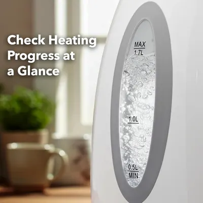 Highlights the transparent water level indicator that allows users to monitor heating progress and water levels at a glance, providing convenience and control.