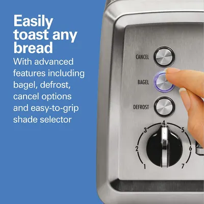 Communicates the toaster's versatility and ease of use by highlighting multiple advanced features that allow users to toast any type of bread with precision control.