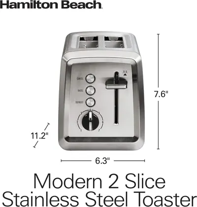Communicates the exact physical dimensions of the toaster (7.6 x 11.2 x 6.3 inches) to help shoppers understand how much counter space it will occupy.