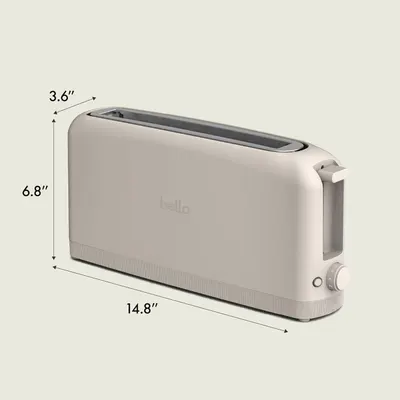 Communicates the exact physical dimensions of the toaster to help shoppers understand how much counter space it will occupy and whether it fits their kitchen layout.