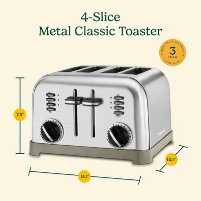 Communicates the exact physical dimensions of the toaster (11.1 x 10.7 x 7.5 inches) to help shoppers understand how much counter space it will require.