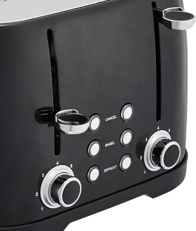 Highlights the physical components and controls of the toaster, showing shoppers the buttons (Cancel, Bagel, Defrost), dual dials for browning control, and toasting slots to help them understand the…