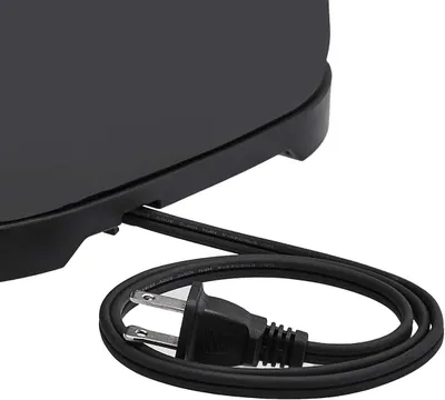 Provides a clean, catalog-style view of the product showing the power cord connection detail on a white background.