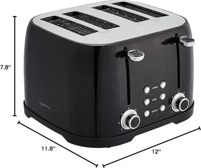Communicates the exact physical dimensions of the toaster (7.8" height, 11.8" width, 12" depth) to help shoppers understand how much counter space it will occupy.