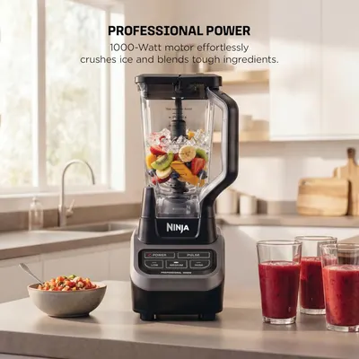 Communicates the powerful 1000-watt motor specification to reassure shoppers that the blender can handle tough blending tasks like crushing ice and tough ingredients. Highlights the…
