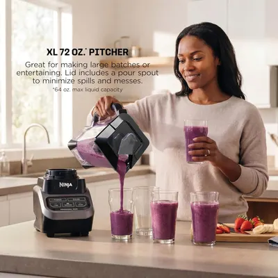 Communicates the large capacity of the pitcher to reassure shoppers it can handle big batches for entertaining or family use. Highlights the pitcher's large capacity and spill-minimizing pour spout…