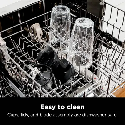 Reassures shoppers that the product is convenient and low-maintenance by showing all components safely loaded in a dishwasher.