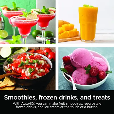 Demonstrates the versatility of the product by showing multiple different recipes and food/drink applications it can create, from frozen cocktails to smoothies to ice cream to fresh salsa.