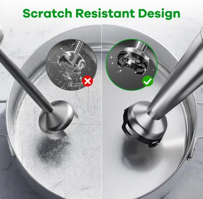 Demonstrates the product's scratch-resistant coating by showing a before-and-after comparison, proving that the improved design prevents surface damage and maintains a pristine appearance.…
