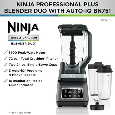 Shows the complete bundle of items included with the blender purchase, helping shoppers understand the full value and versatility of the package. Highlights multiple key product features and…