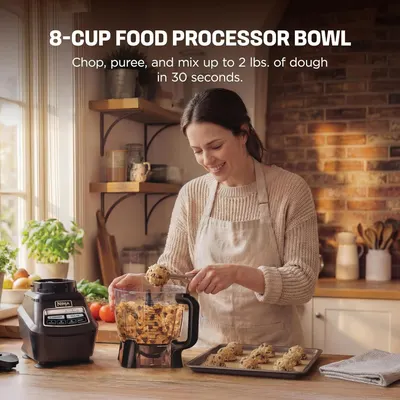 Communicates the food processor's impressive capacity and speed performance to show shoppers it can handle large batches quickly and efficiently. Highlights the product's ability to process large…