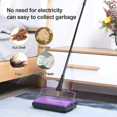 Demonstrates the product's versatility by showing it can collect multiple types of household debris (nut shells, pet hair, human hair, waste paper) without electricity, reassuring shoppers of its…