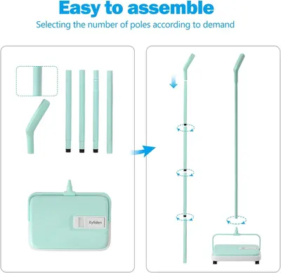 Demonstrates the simple assembly process by showing how to select and attach poles to the base unit, reassuring shoppers that setup is quick and customizable.