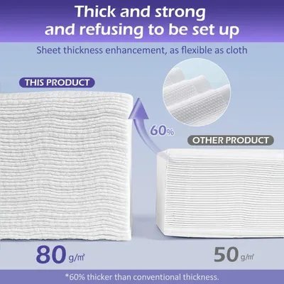 Demonstrates that this product is 60% thicker (80 g/m²) compared to competing products (50 g/m²), emphasizing superior strength and durability while maintaining flexibility. Highlights the…