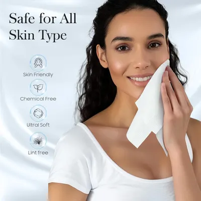 Communicates multiple product benefits in a segmented layout to reassure shoppers that the product is safe, gentle, and high-quality for all skin types.