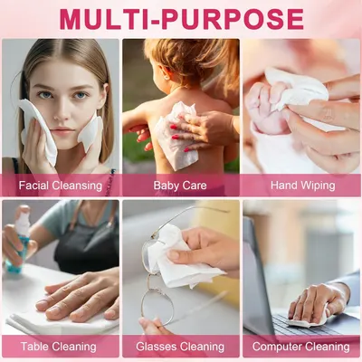 Demonstrates the versatility of the product by showing six distinct use cases across personal care, childcare, and household cleaning to communicate that one product serves multiple needs.