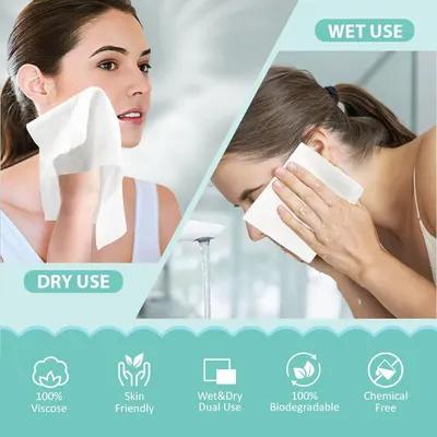 Demonstrates the product's versatility by showing it can be used both dry (for wiping) and wet (for cleansing), reassuring shoppers of its multi-functional convenience. Highlights multiple product…