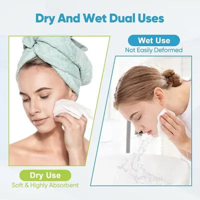 Demonstrates the product's versatility by showing it can be used both dry (for soft, absorbent face cleansing) and wet (for durable use without deformation), reassuring shoppers of its dual…