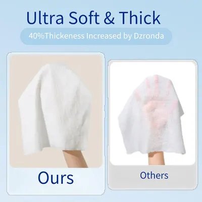 Demonstrates that the Dzronda product is 40% thicker and softer than competing products, visually proving superior quality and value through a side-by-side comparison. Highlights the quantifiable…