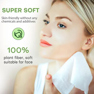 Communicates that the product is safe for sensitive skin and environmentally responsible, made from 100% plant fiber without harmful chemicals or additives. Highlights the product's softness and…