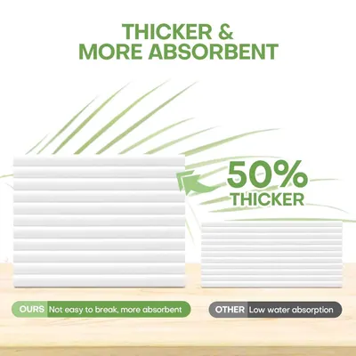 Demonstrates that this product is 50% thicker and more absorbent than competing products, reassuring shoppers of superior quality and performance. Highlights the quantifiable performance claim that…