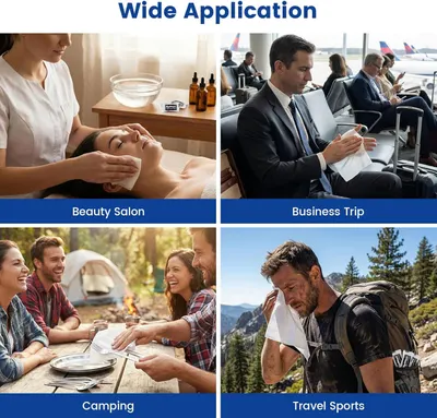 Demonstrates the product's versatility by showing it can be used across multiple diverse scenarios and environments, from spa settings to outdoor adventures to professional travel.