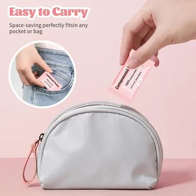 Demonstrates that the product is compact and portable, fitting easily into pockets or bags for convenient on-the-go use.