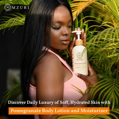 Communicates the primary benefit of the pomegranate body lotion—delivering soft, hydrated skin—through a lifestyle setting with a clear benefit-focused headline.
