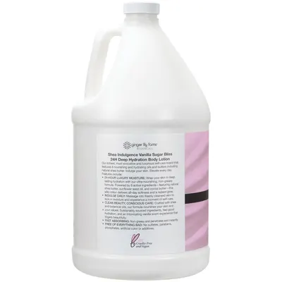 Displays the product in a clean, catalog-style format to show the physical appearance, size, and packaging design of the body lotion bottle.